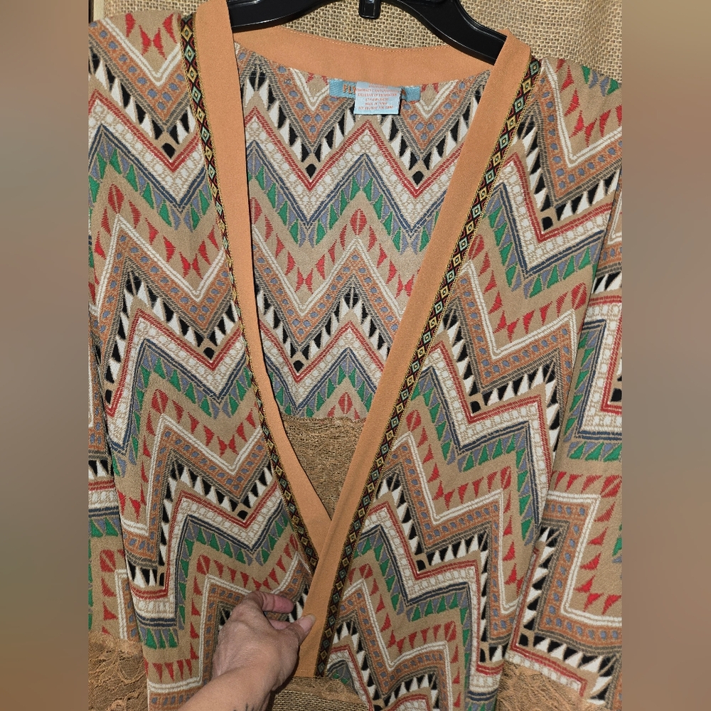 Women's Flying Tomato Muticolor Batwing Kimono/Cardigan Size Large - Picture 9 of 10